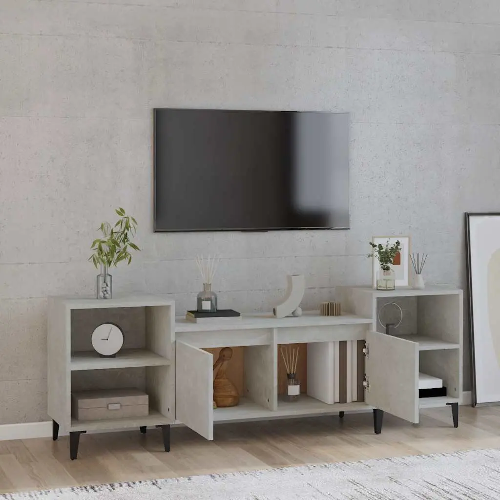 Grey Engineered Wood TV Cabinet with 6 Storage Compartments