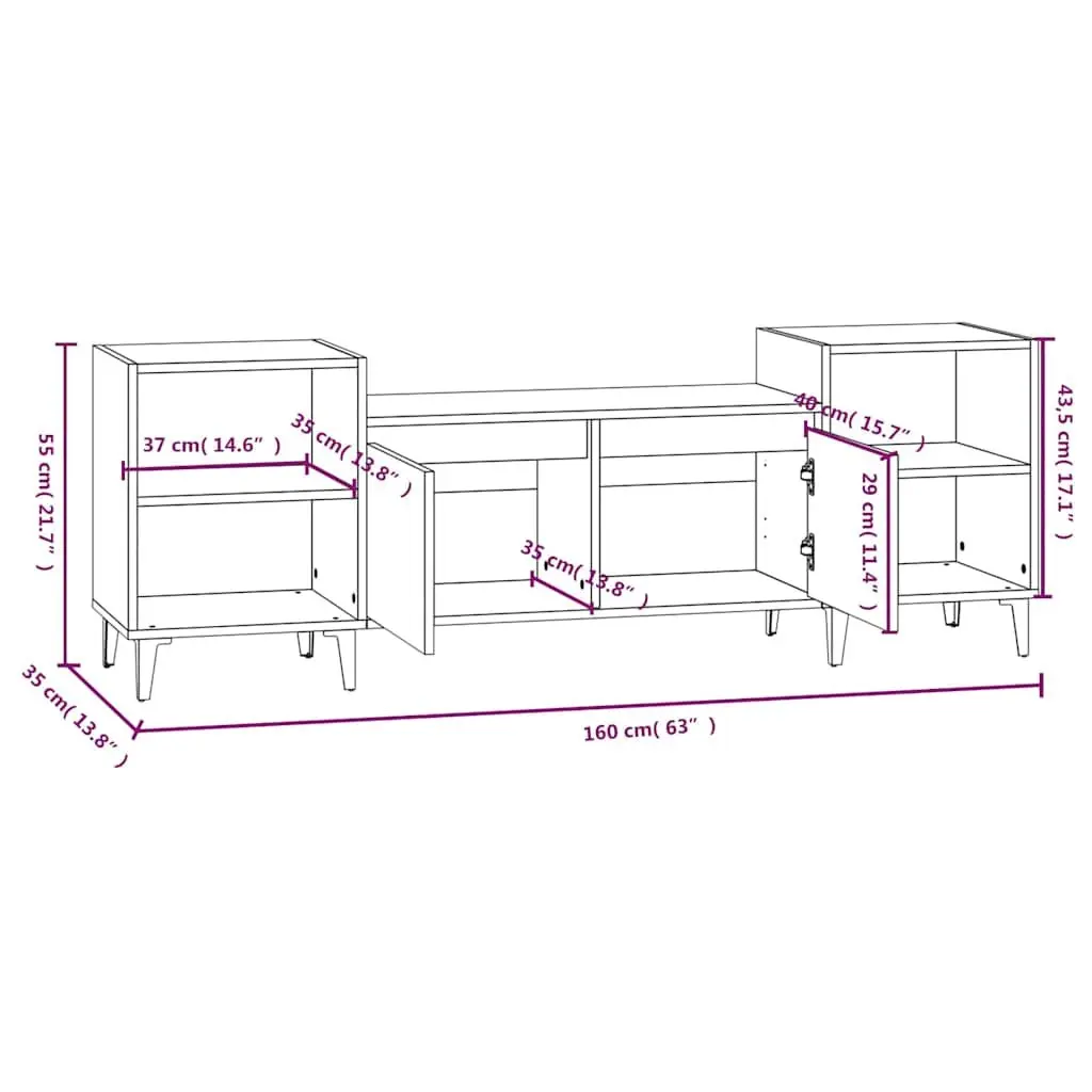 Grey Engineered Wood TV Cabinet with 6 Storage Compartments