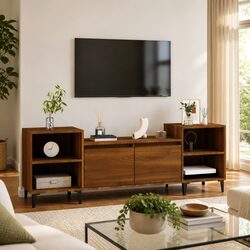 Brown Oak TV Cabinet 160x35x55cm with 6 Storage Compartments