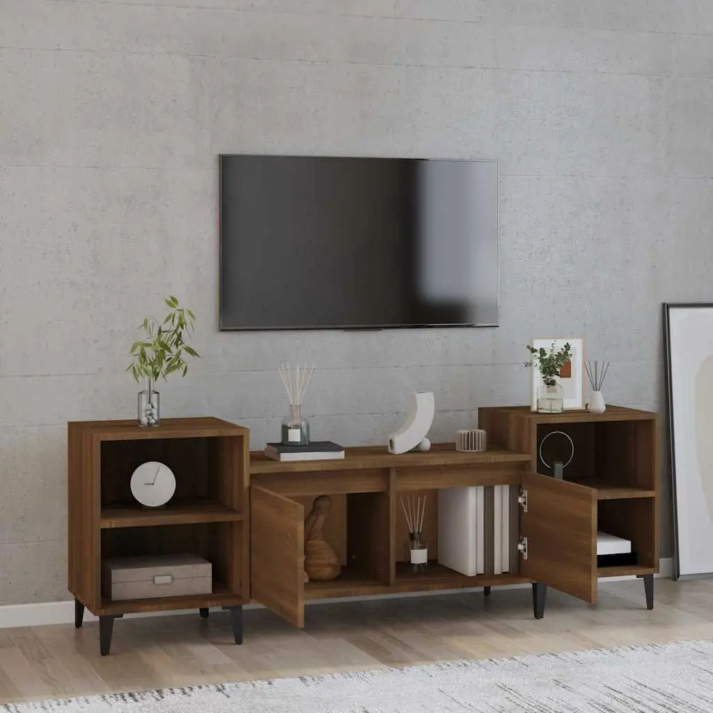 Brown Oak TV Cabinet 160x35x55cm with 6 Storage Compartments