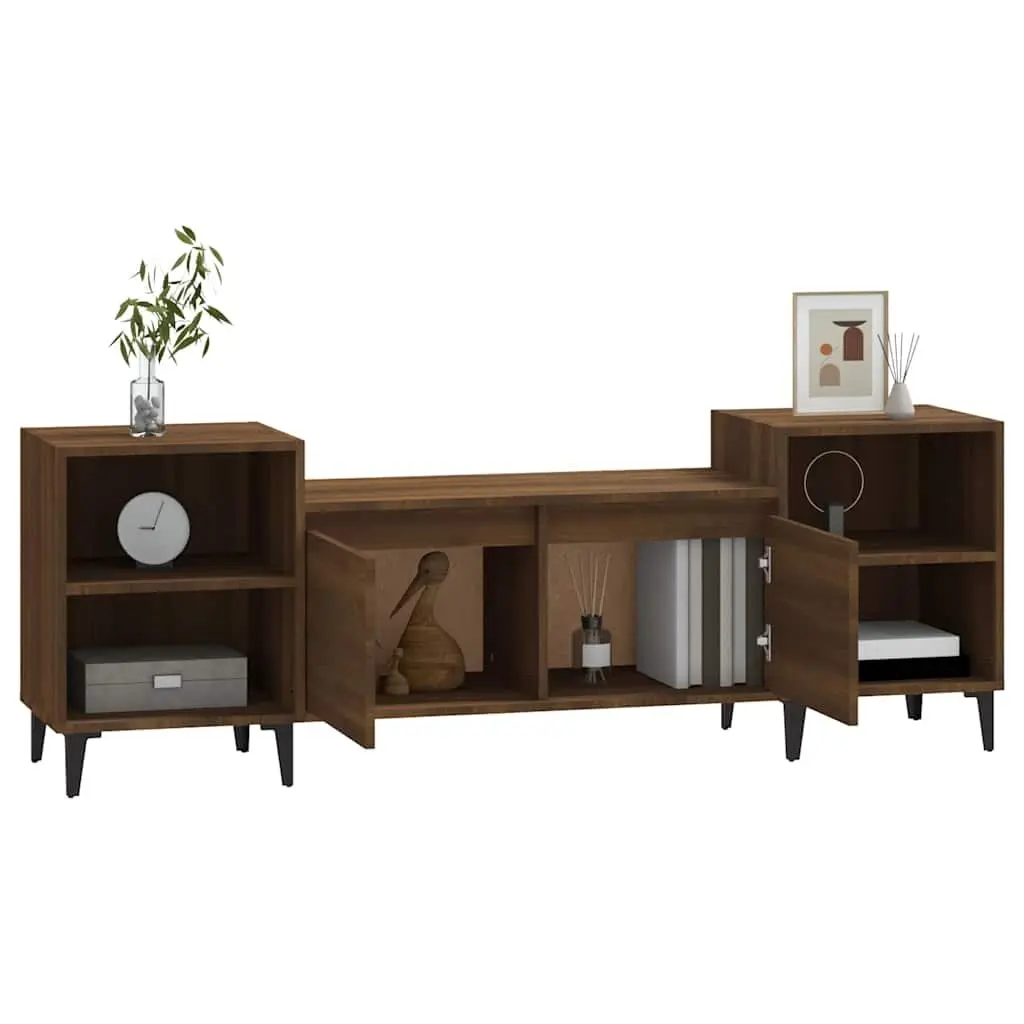 Brown Oak TV Cabinet 160x35x55cm with 6 Storage Compartments