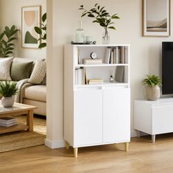 White Storage Highboard Cabinet 60x36x110 cm