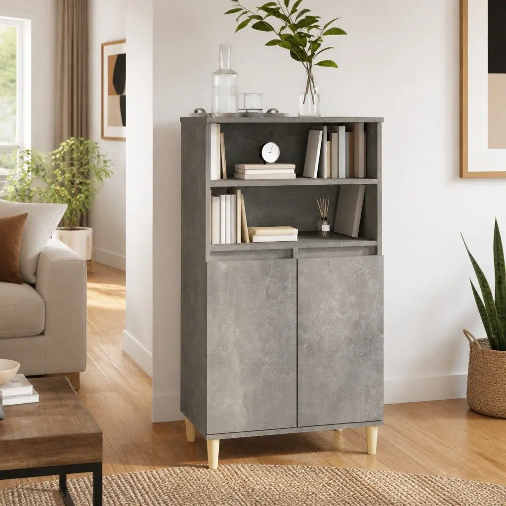 Grey Engineered Wood Highboard Storage Cabinet
