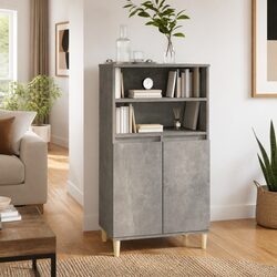 Grey Engineered Wood Highboard Storage Cabinet