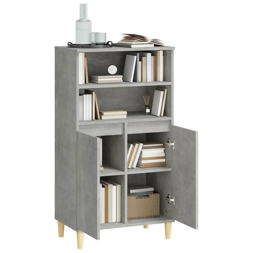 Grey Engineered Wood Highboard Storage Cabinet