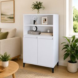 White Highboard Storage Cabinet with Shelves 60x36x110 cm
