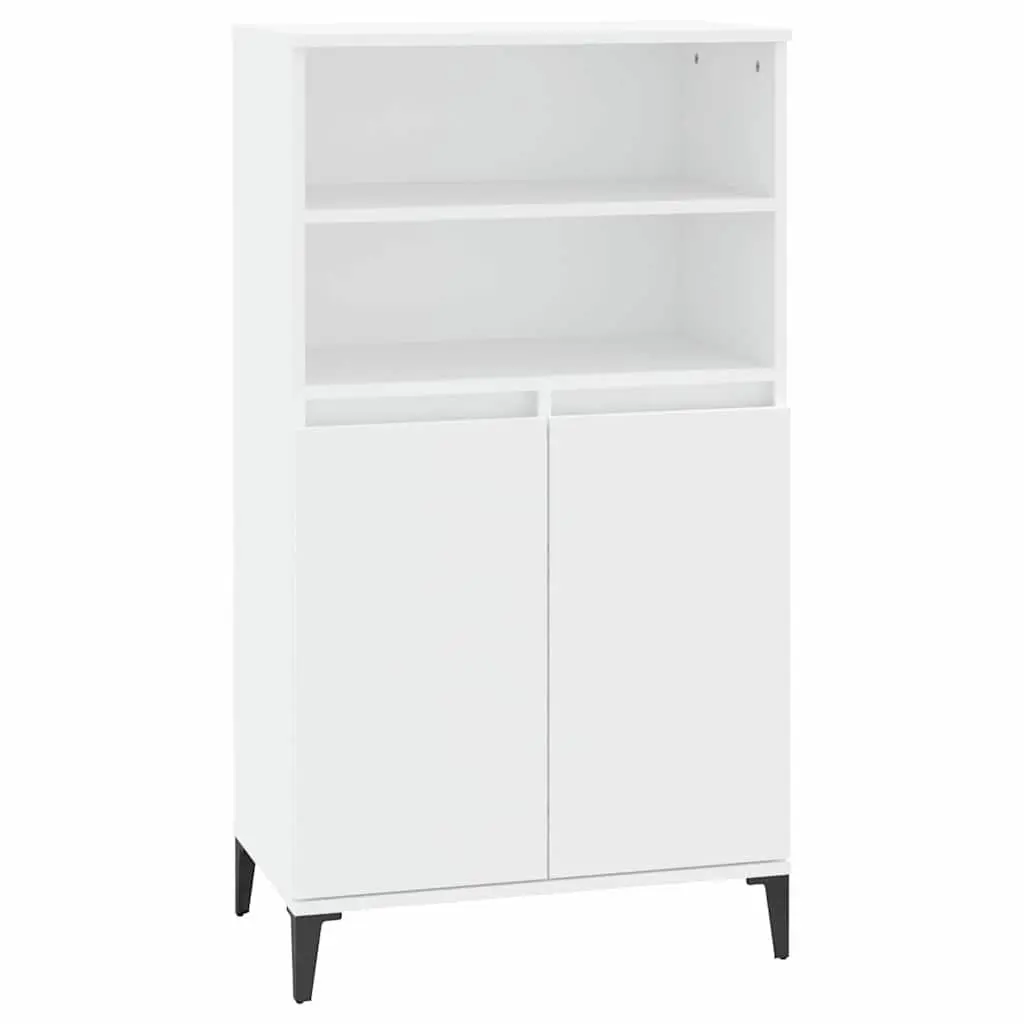White Highboard Storage Cabinet with Shelves 60x36x110 cm