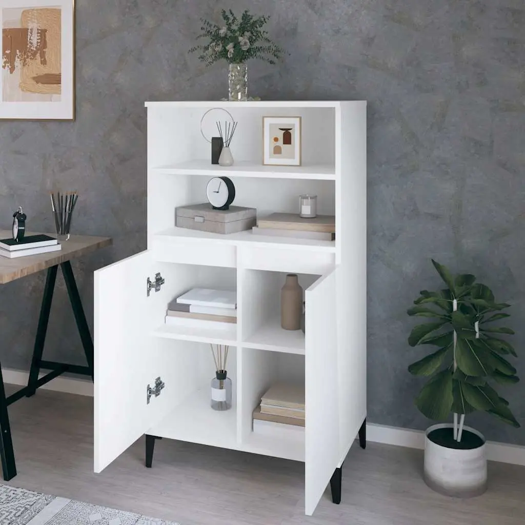 White Highboard Storage Cabinet with Shelves 60x36x110 cm