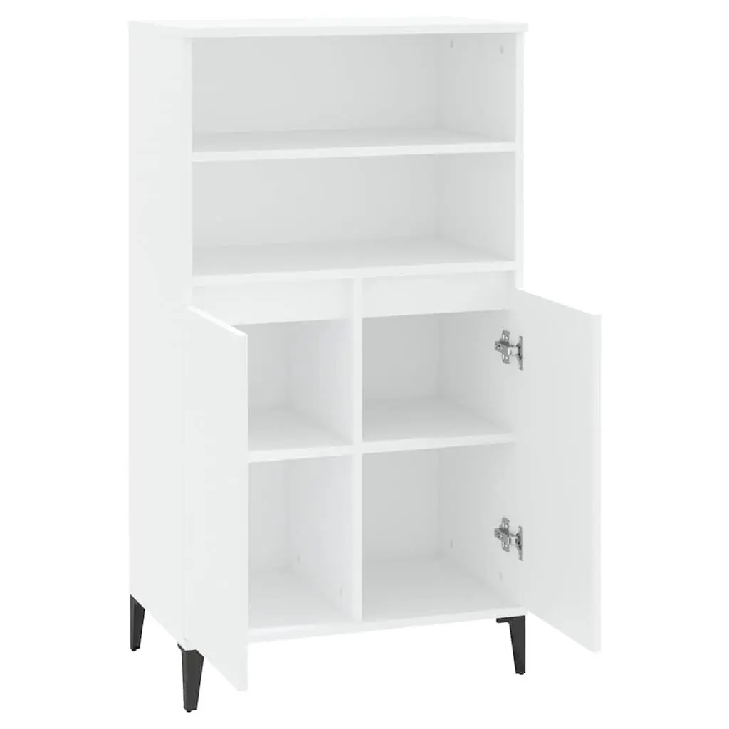 White Highboard Storage Cabinet with Shelves 60x36x110 cm