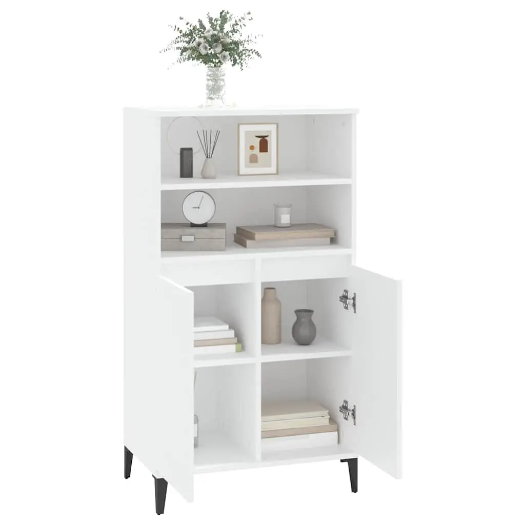 White Highboard Storage Cabinet with Shelves 60x36x110 cm