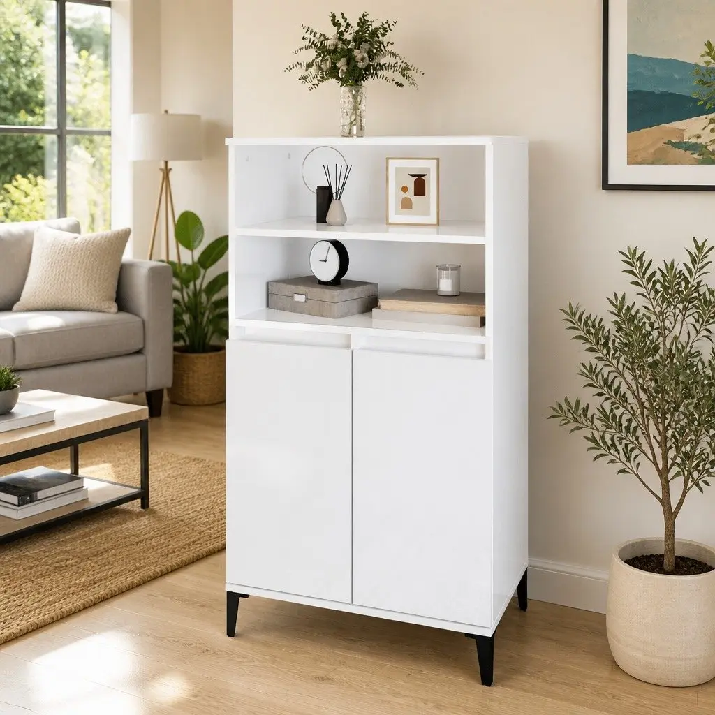 Highboard Cabinet in White Gloss Finish