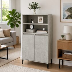 Warm Grey Highboard Storage Cabinet with Metal Feet