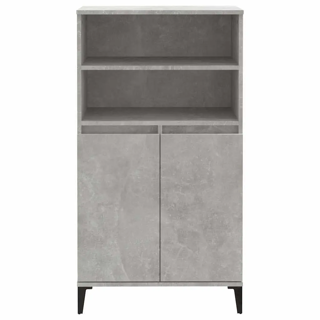 Highboard Storage Cabinet Grey Engineered Wood Sideboard with Metal Feet