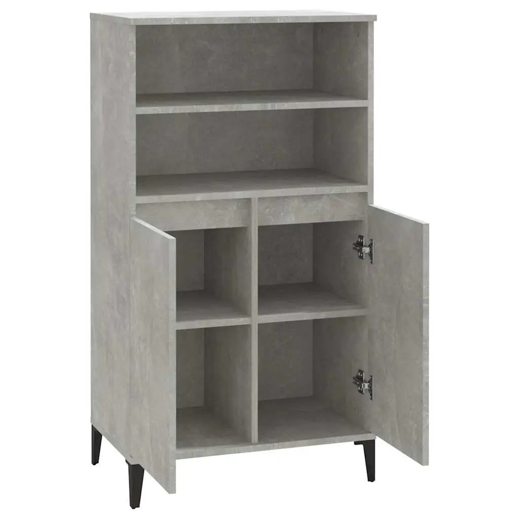 Highboard Storage Cabinet Grey Engineered Wood Sideboard with Metal Feet