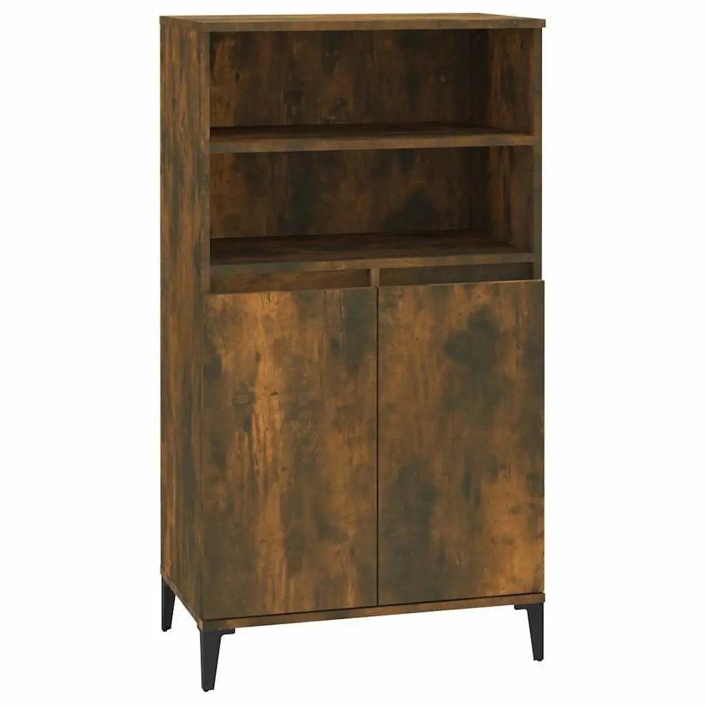Highboard Sideboard Storage Cabinet Brown Engineered Wood with Metal Feet