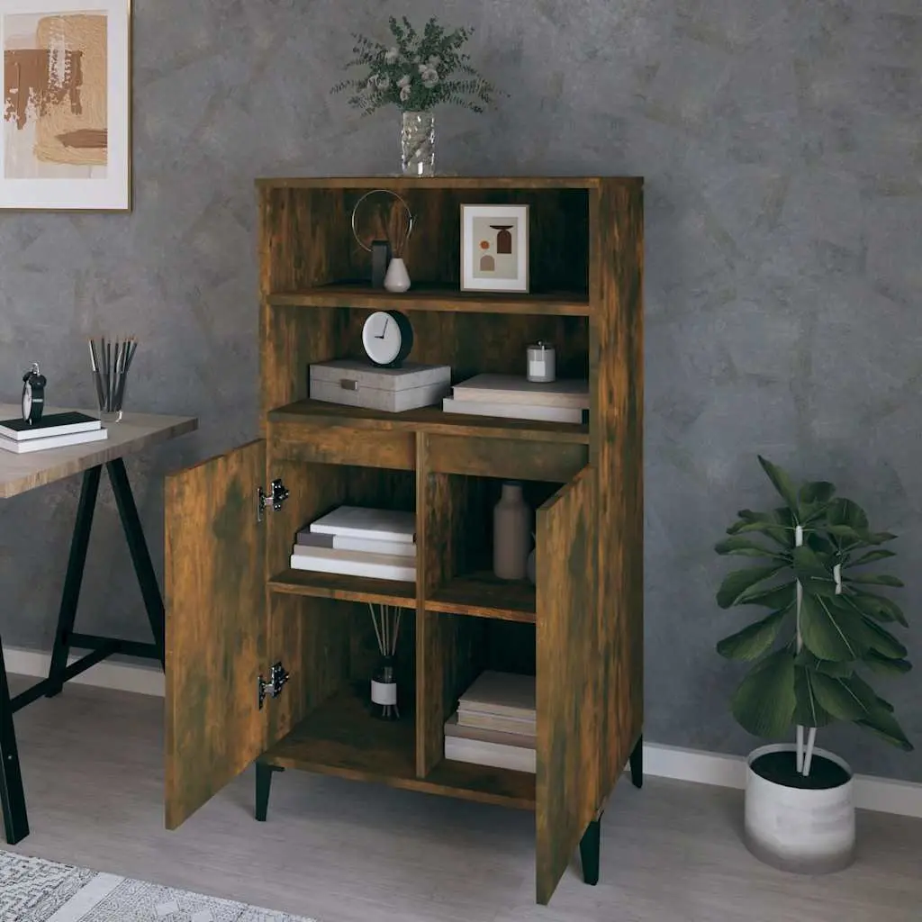 Highboard Sideboard Storage Cabinet Brown Engineered Wood with Metal Feet