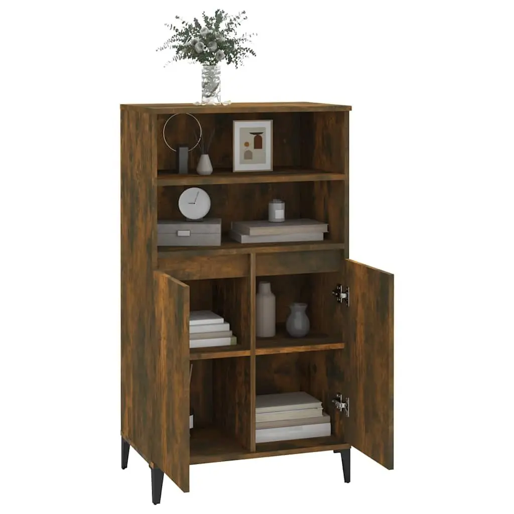 Highboard Sideboard Storage Cabinet Brown Engineered Wood with Metal Feet