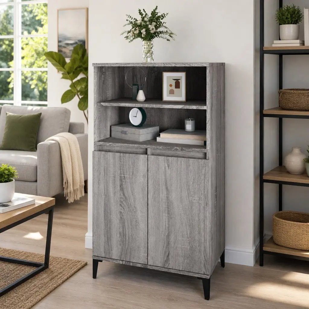 Grey Sonoma Highboard Storage Cabinet