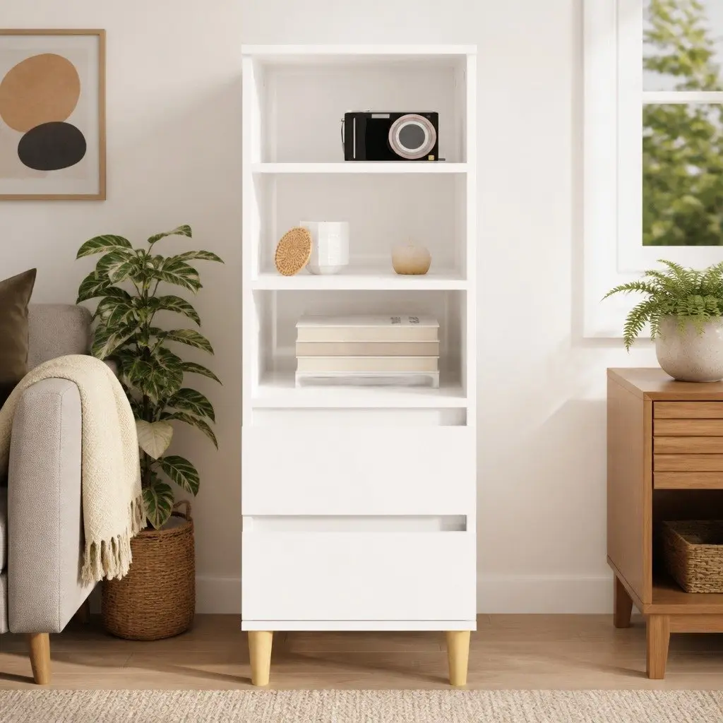 White Highboard Storage Cabinet with 3 Shelves