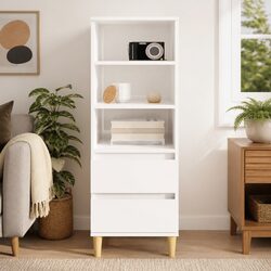 Elegant White Highboard Storage Cabinet with 3 Shelves