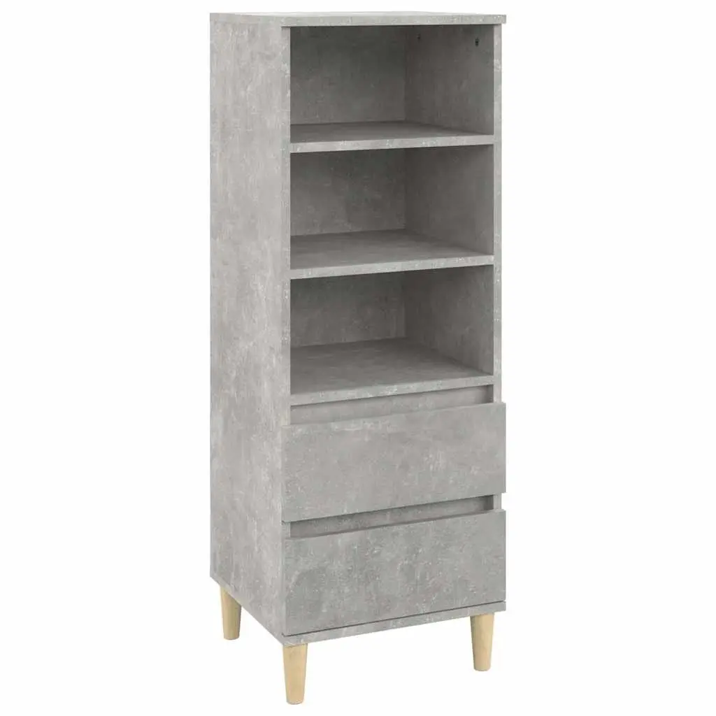 Highboard Storage Cabinet Grey Engineered Wood 40x36x110cm with 3 Open Shelves and 2 Drawers