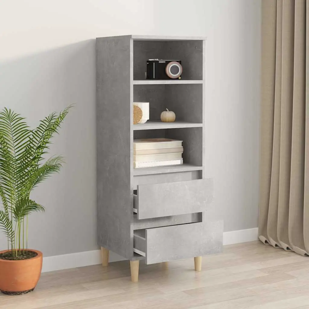 Highboard Storage Cabinet Grey Engineered Wood 40x36x110cm with 3 Open Shelves and 2 Drawers