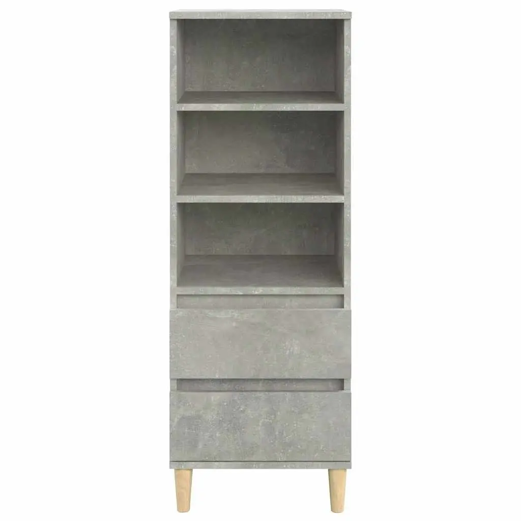 Highboard Storage Cabinet Grey Engineered Wood 40x36x110cm with 3 Open Shelves and 2 Drawers
