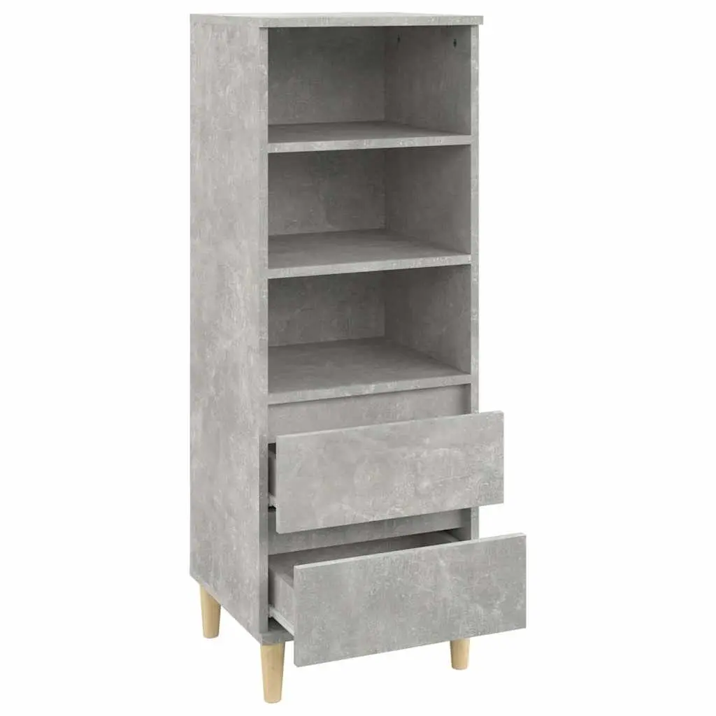 Highboard Storage Cabinet Grey Engineered Wood 40x36x110cm with 3 Open Shelves and 2 Drawers