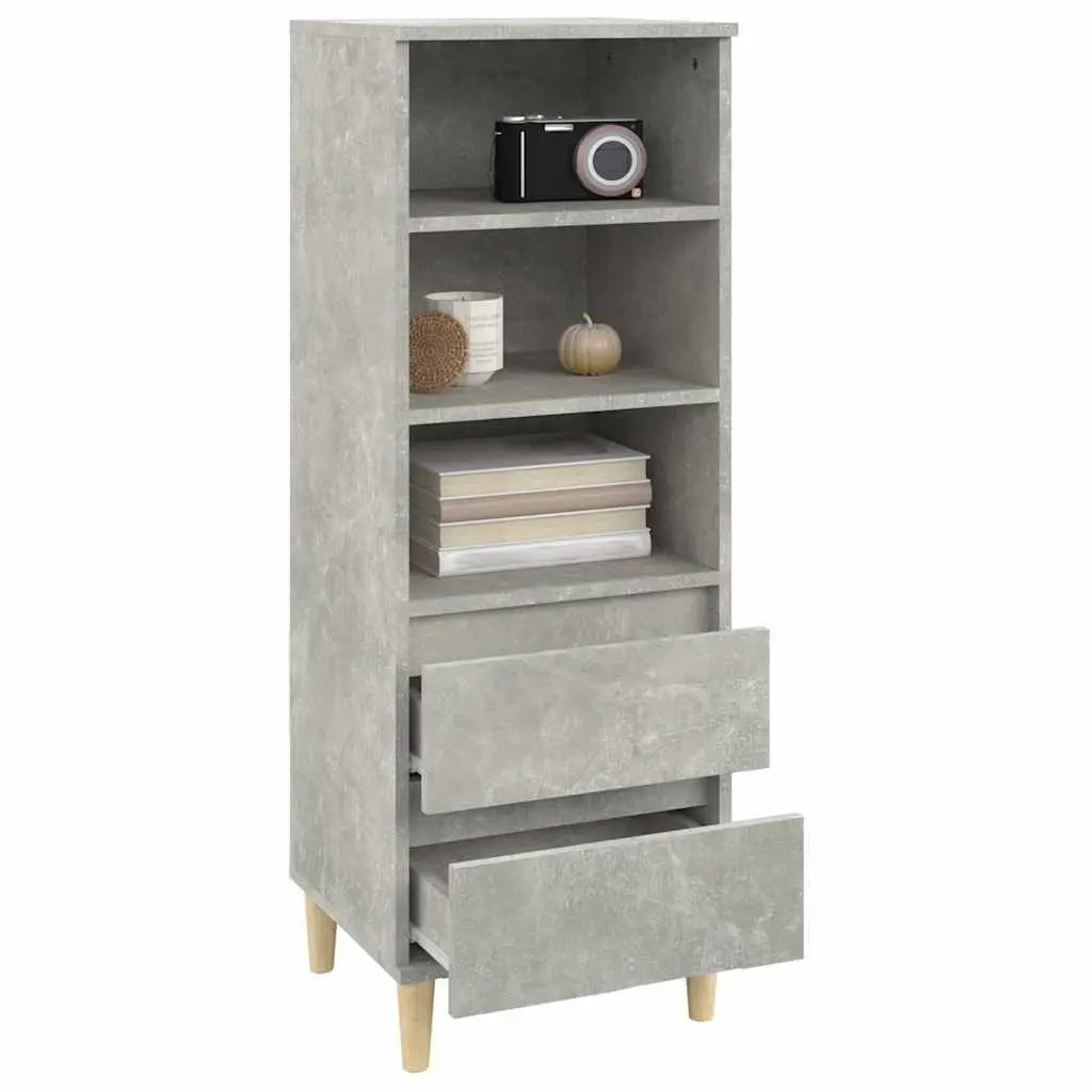 Highboard Storage Cabinet Grey Engineered Wood 40x36x110cm with 3 Open Shelves and 2 Drawers