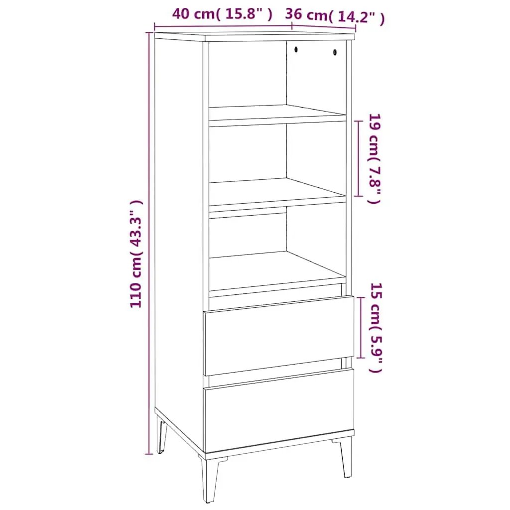 Grey Highboard Storage Cabinet 40x36x110cm