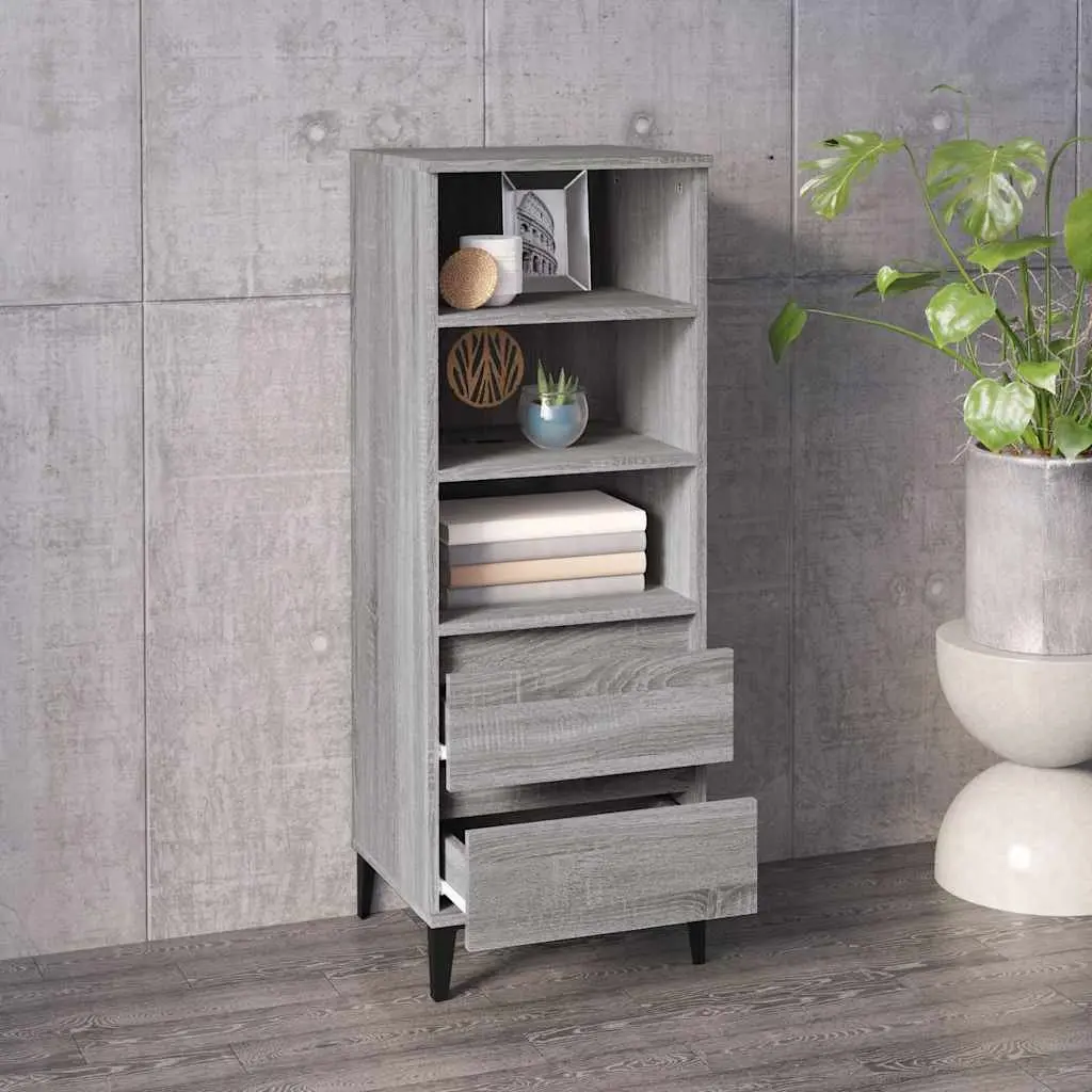 Grey Highboard Sideboard Cabinet 40x36x110cm Storage Shelves Drawers Engineered