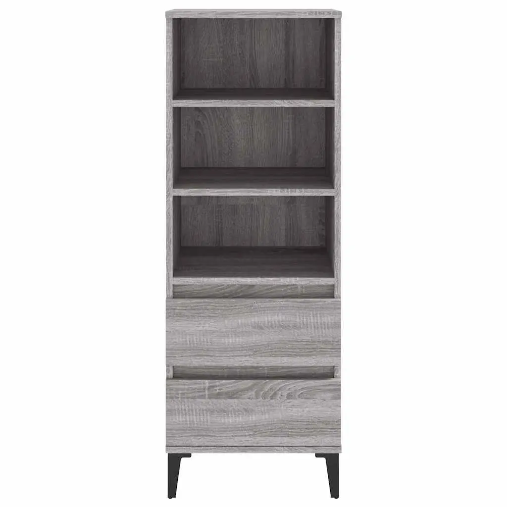 Grey Highboard Sideboard Cabinet 40x36x110cm Storage Shelves Drawers Engineered