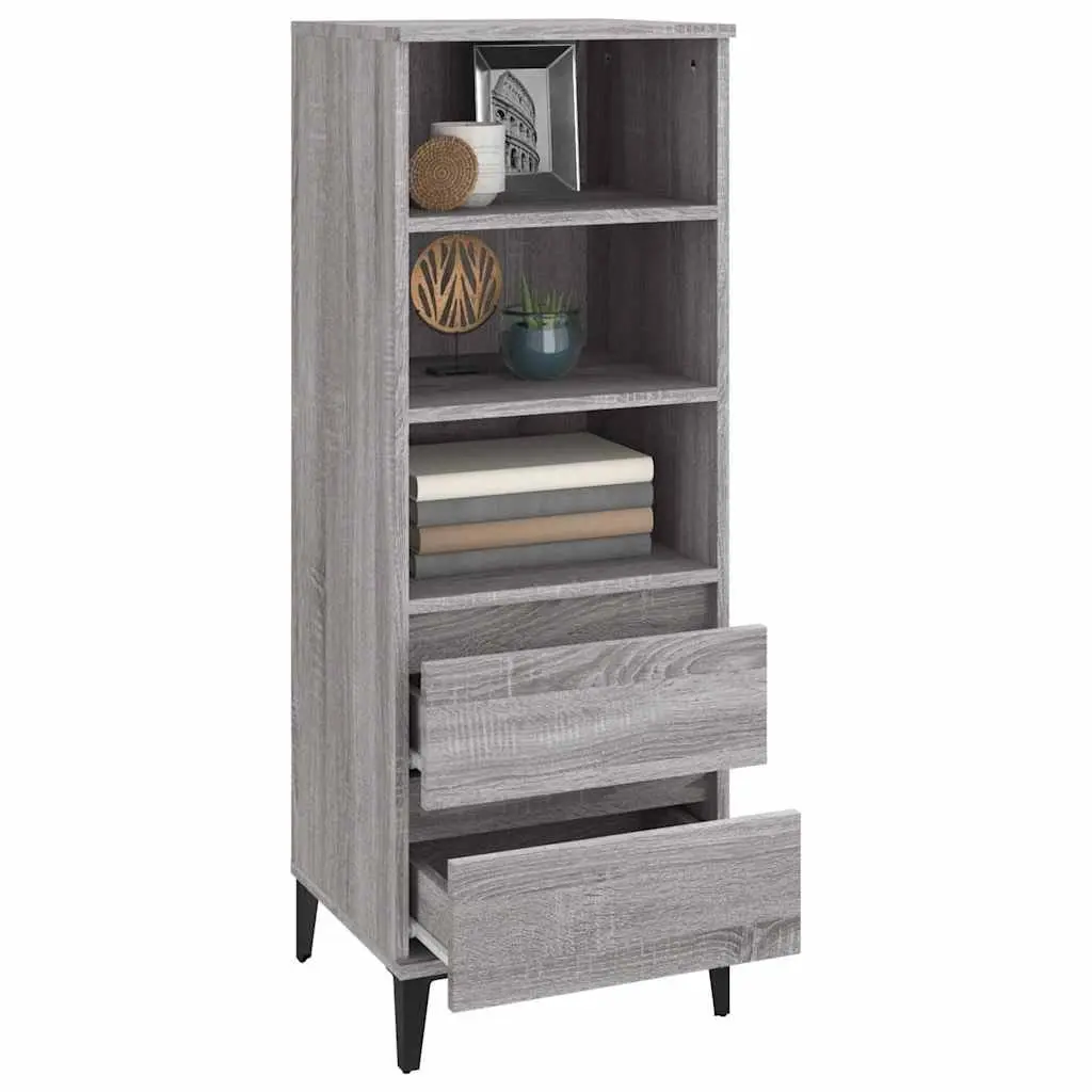 Grey Highboard Sideboard Cabinet 40x36x110cm Storage Shelves Drawers Engineered