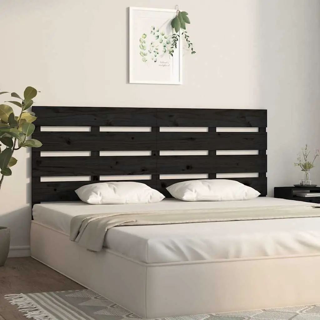 Black Slatted Wood Headboard Bed 180 cm for Comfort