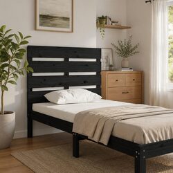 Elegant Black Slatted Pine Bed Headboard 75cm