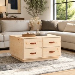 Warm Wooden Coffee Table with 4 Drawers