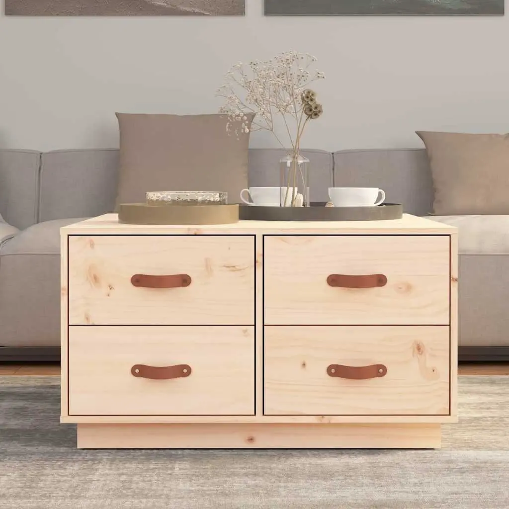 Coffee Table 80x80x45cm 4 Drawers Storage Living Room Solid Wood Pine Brown