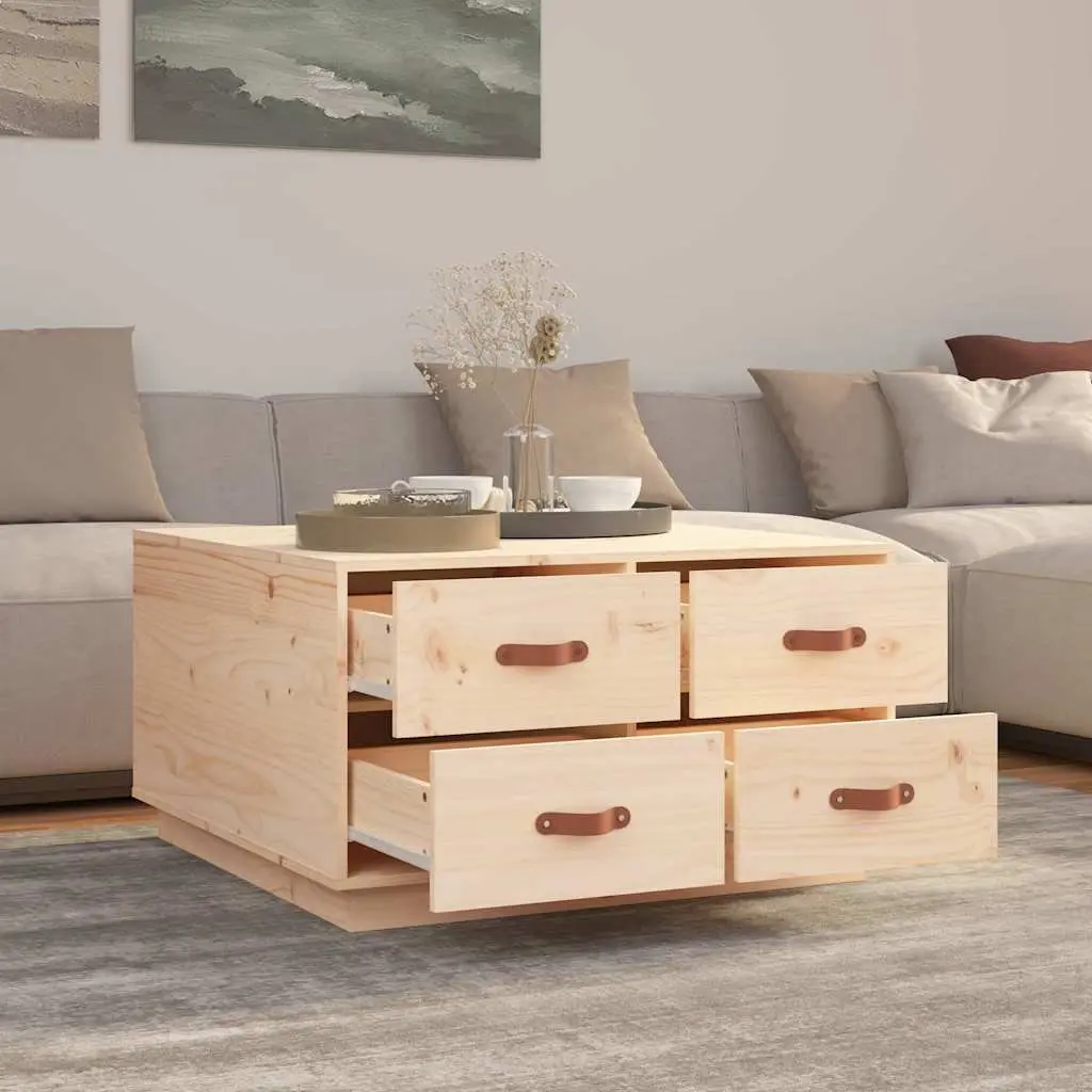 Coffee Table 80x80x45cm 4 Drawers Storage Living Room Solid Wood Pine Brown