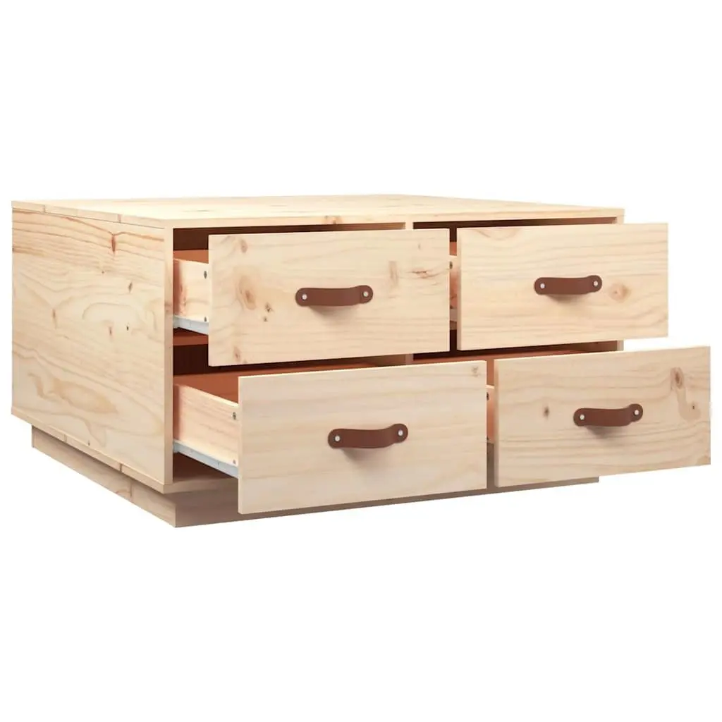 Coffee Table 80x80x45cm 4 Drawers Storage Living Room Solid Wood Pine Brown