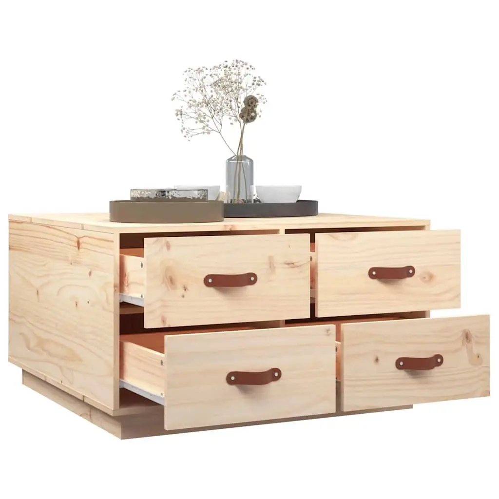 Coffee Table 80x80x45cm 4 Drawers Storage Living Room Solid Wood Pine Brown