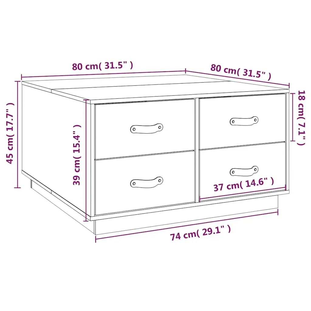 Coffee Table 80x80x45cm 4 Drawers Storage Living Room Solid Wood Pine Brown