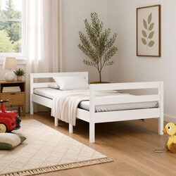 Solid Pine Bed Frame 90x190 cm with Slatted Base in White