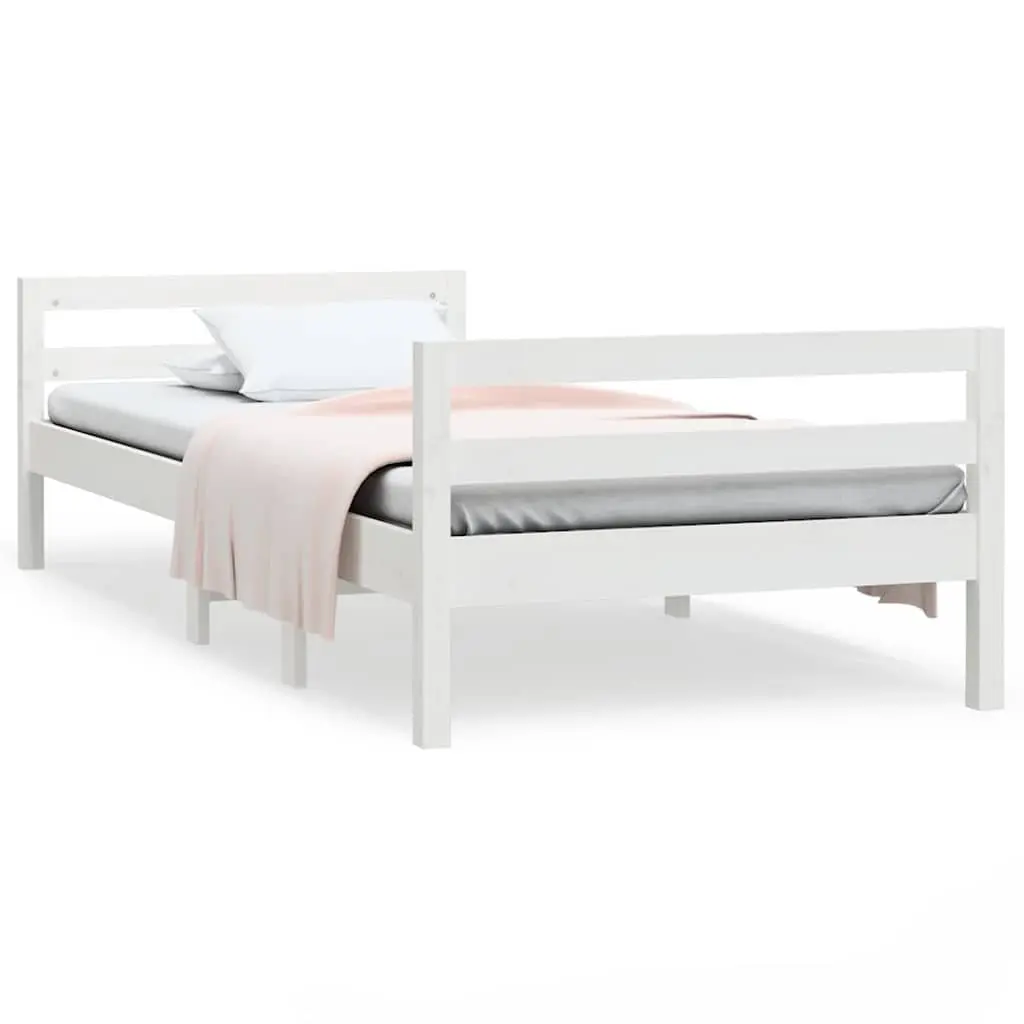 Solid Pine Bed Frame 90x190 cm with Slatted Base in White