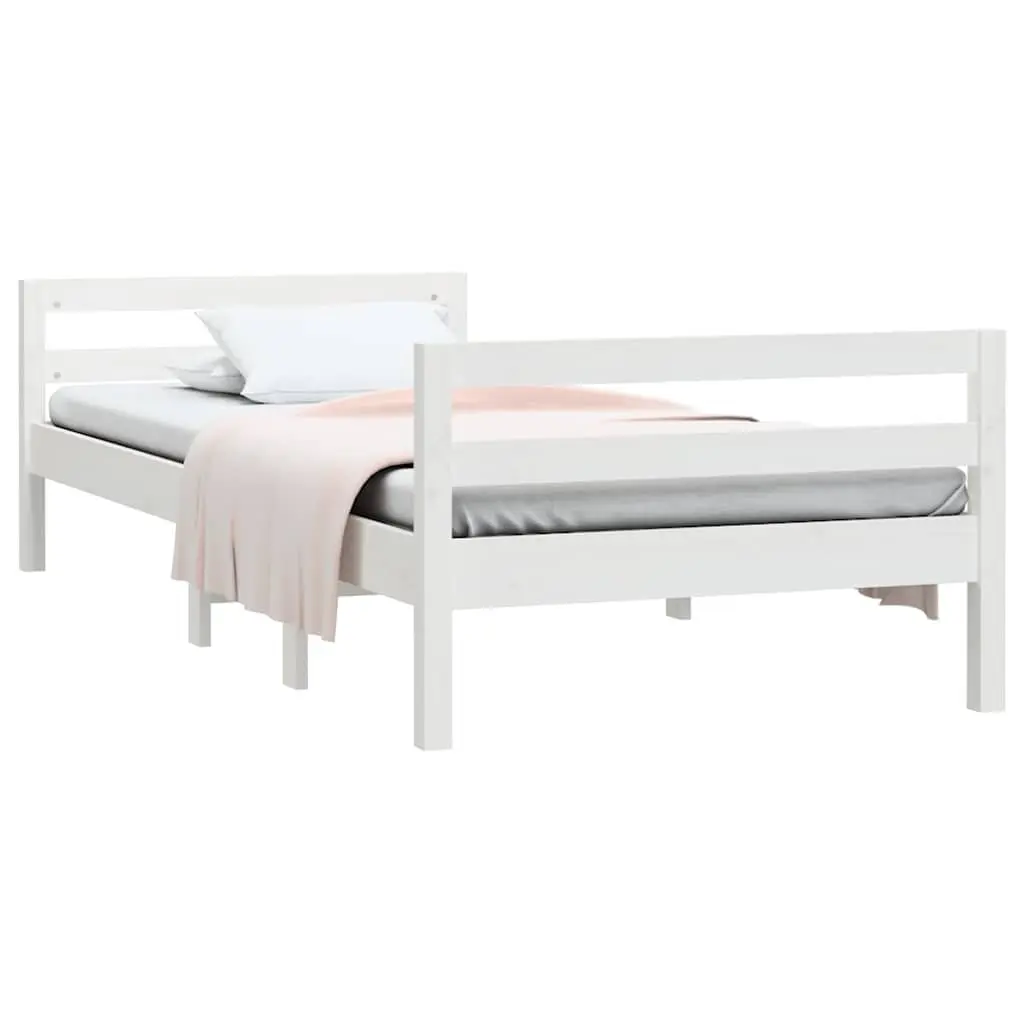 Solid Pine Bed Frame 90x190 cm with Slatted Base in White