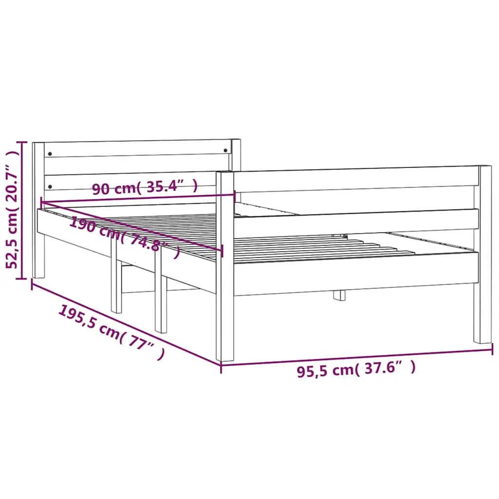 Solid Pine Bed Frame 90x190 cm with Slatted Base in White