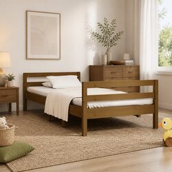 Single Solid Wood Pine Bed Frame 90x190cm Honey Brown