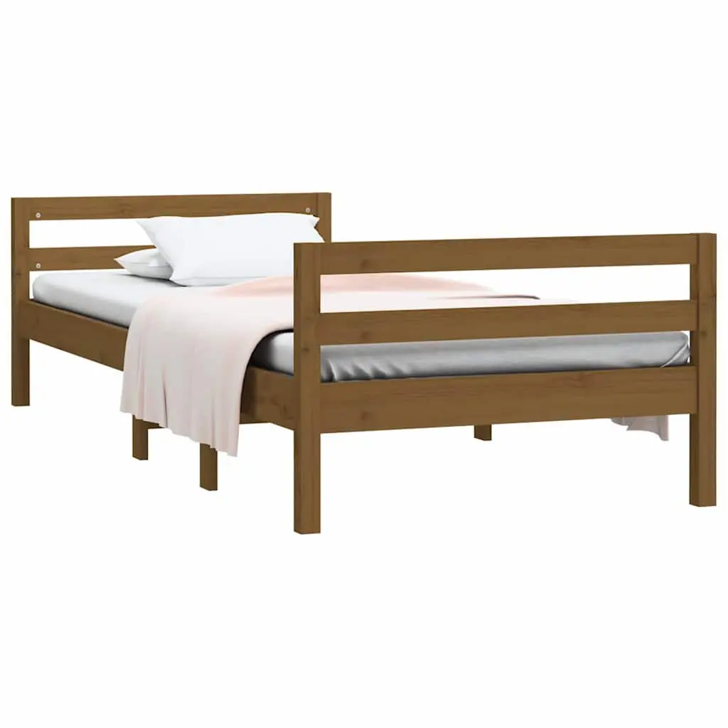 Single Solid Wood Pine Bed Frame 90x190cm Honey Brown