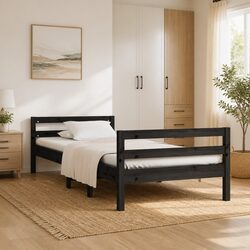 Warm Black Pine Wooden Bed Frame 90x190cm