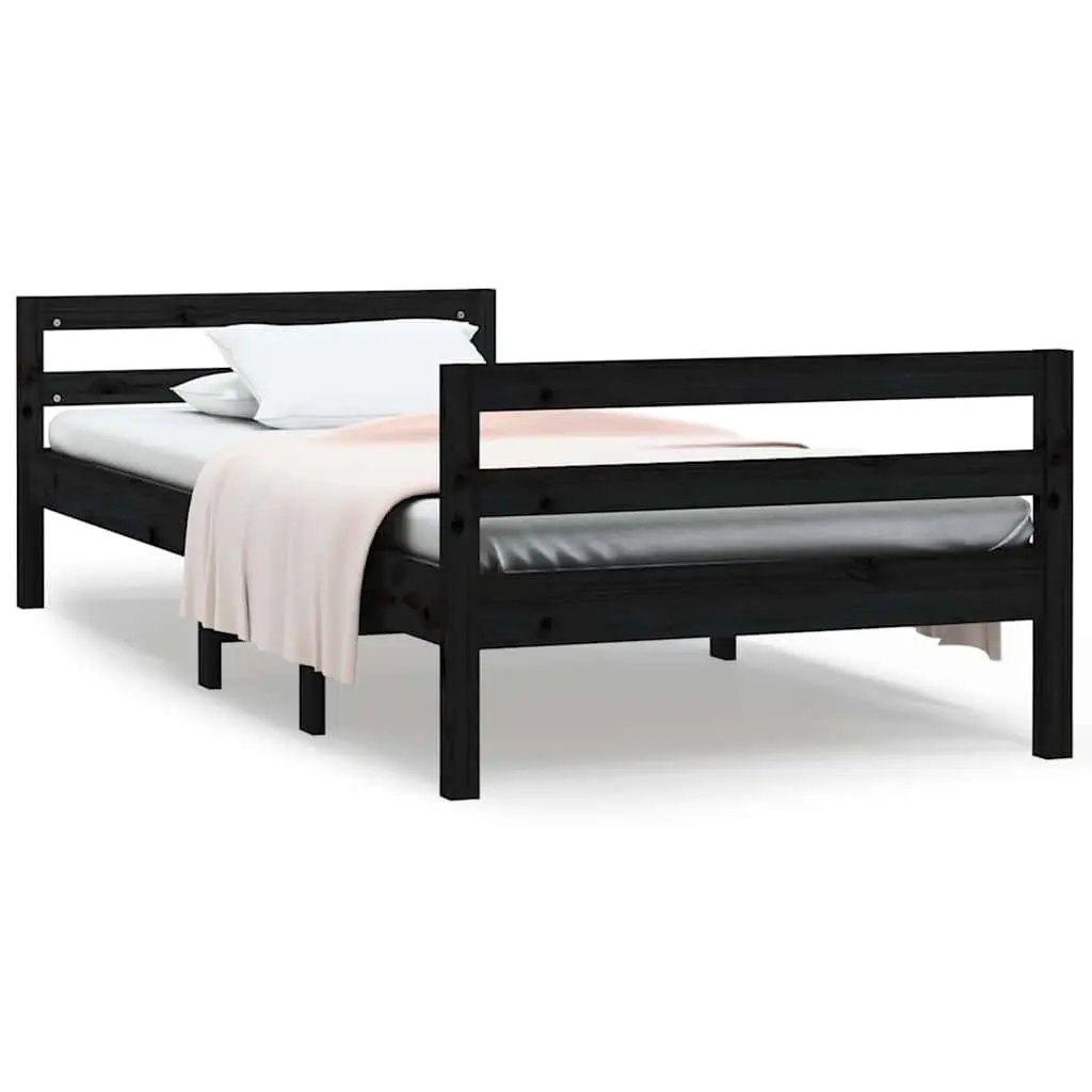 Solid Wood Bed Frame Black 90x190cm Pine Wooden Single Bedroom Furniture Base