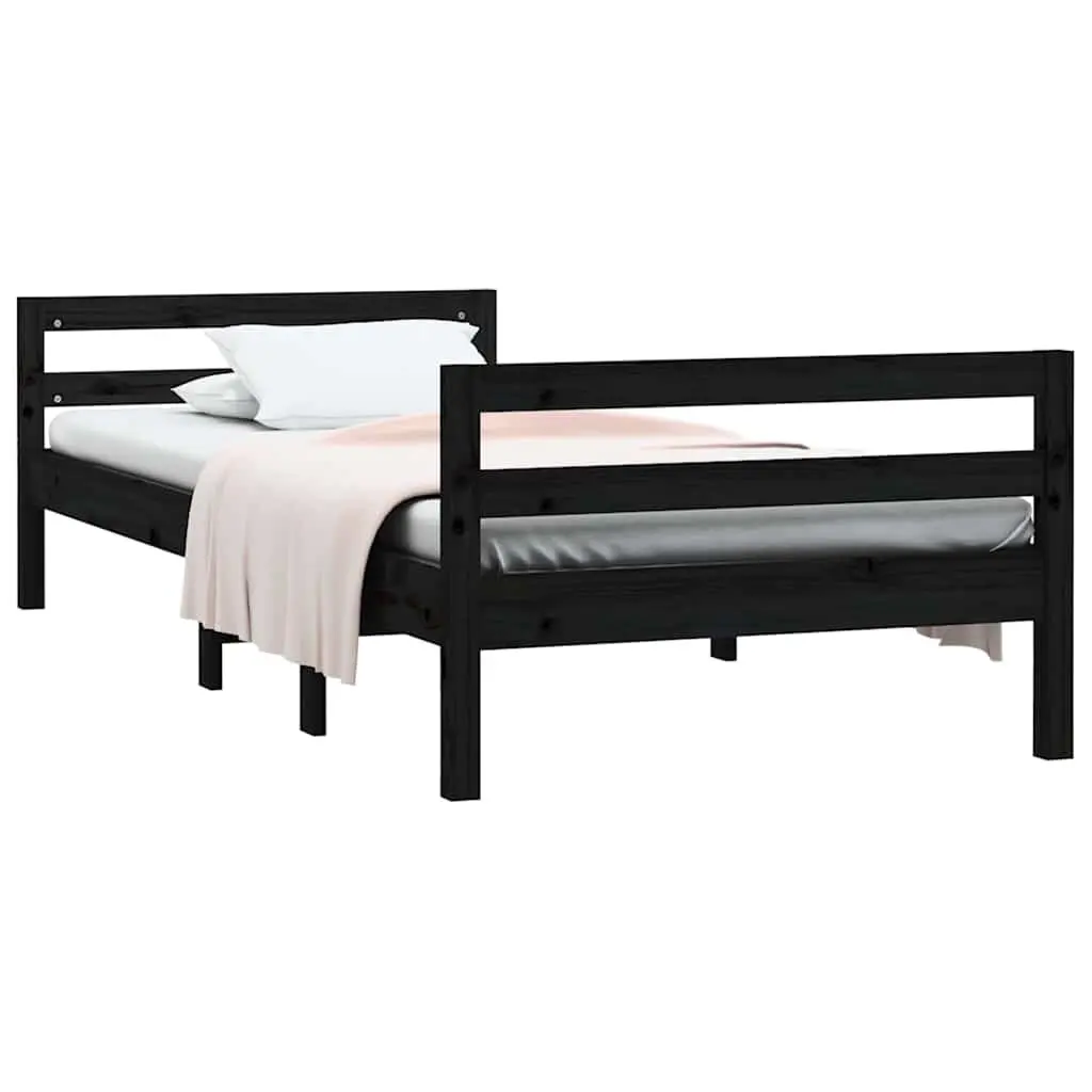 Solid Wood Bed Frame Black 90x190cm Pine Wooden Single Bedroom Furniture Base